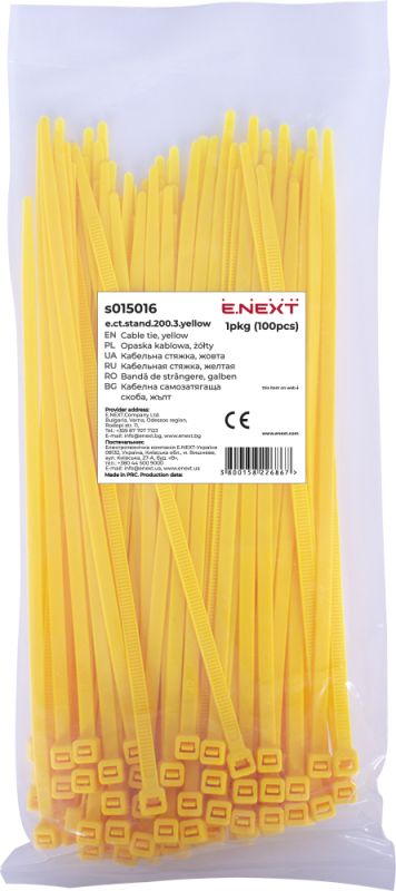 Кабельна стяжка e.ct.stand.200.3.yellow (100шт), жовта, E.NEXT