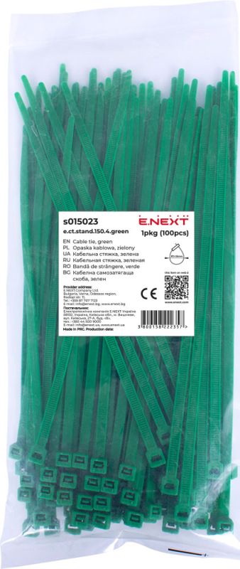 Кабельна стяжка e.ct.stand.150.4.green (100шт), зелена, E.NEXT