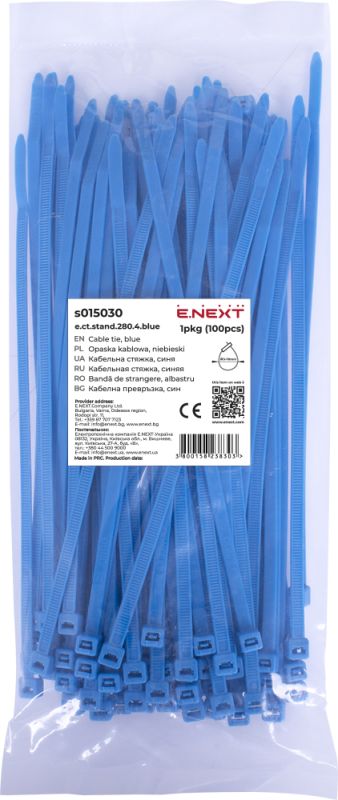 Кабельна стяжка e.ct.stand.280.4.blue (100шт), синя, E.NEXT