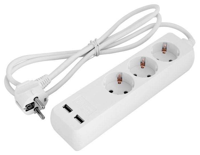 Подовжувач E-NEXT e.es.3.1.5.z.b.2.usb - 3 гнізда, 1,5 метра, з заземленням з USB-зарядкою, baby protect