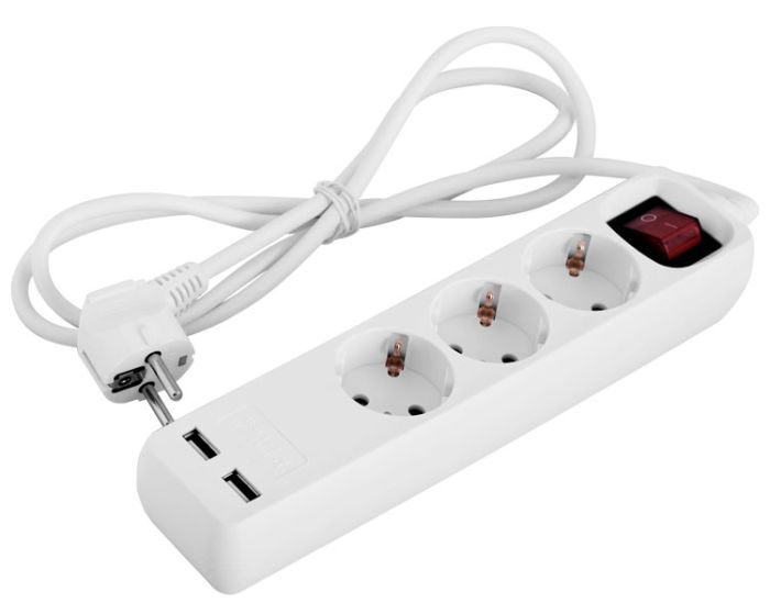 Подовжувач E-NEXT e.es.3.1.5.z.s.b.2.usb - 3 гнізда, 1,5 метра, з заземленням з USB-зарядкою, з вимикачем, baby protect