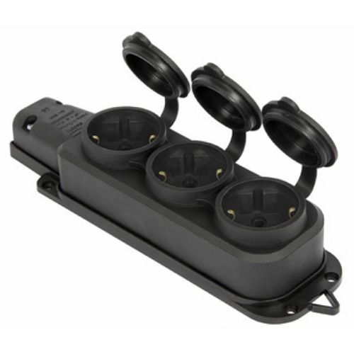 Розетка потрійна с захистною кришкою каучукова e.socket.rubber.029.3.16, з з/к, 16А, E.NEXT