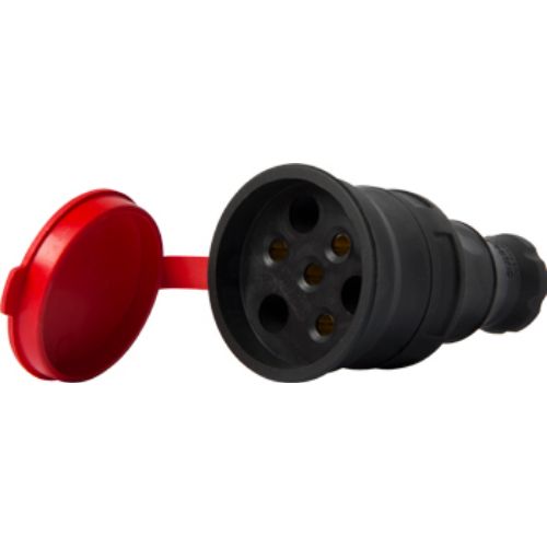 Силова розетка переносна с захистною кришкою каучукова e.socket.rubber.031.25, 4p, 25А, E.NEXT