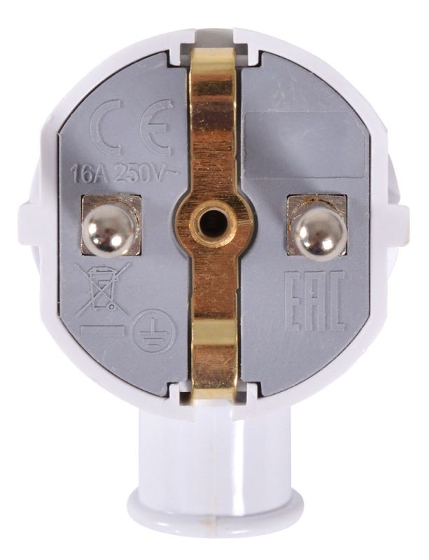 Вилка побутова e.plug.angle.005.16,з з/к, 16А, кутова, біла, з ручкою, E.NEXT