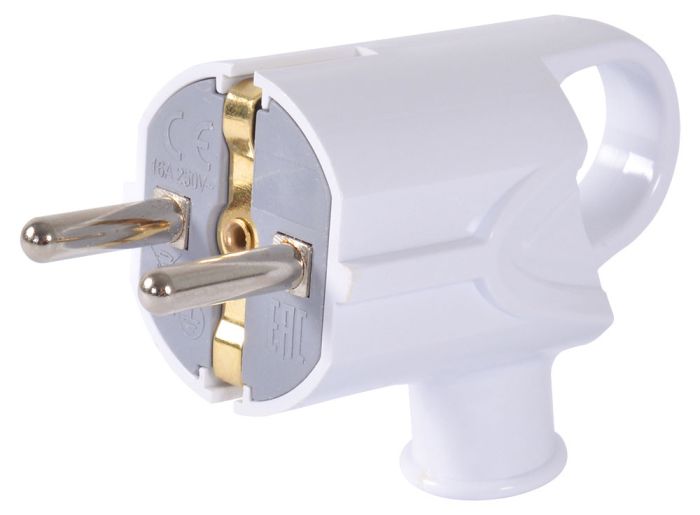 Вилка побутова e.plug.angle.005.16,з з/к, 16А, кутова, біла, з ручкою, E.NEXT