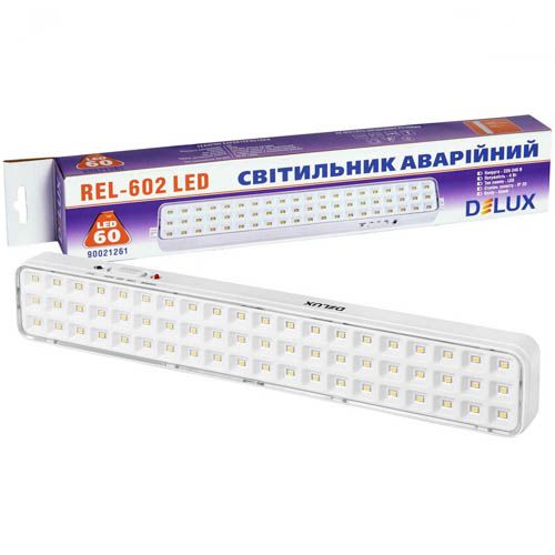 Світильник аварійний REL-602 (3.7V2Ah) 60 LED 4Вт 342x55x30 акумуляторний, DeLux