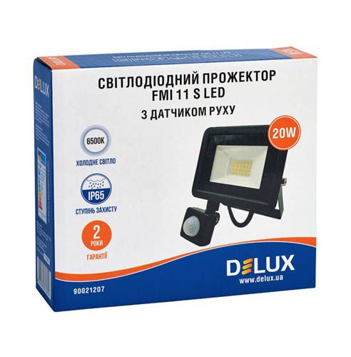 Світлодіодний прожектор FMI 11 S 20Вт IP65 датчик руху чорний, DeLux