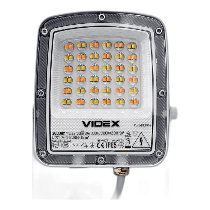 LED прожектор VIDEX F5 30W 3000-5000-6500K з датчиком руху 230V White (VL-F5-030CW-S)