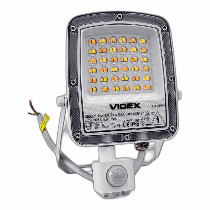 LED прожектор VIDEX F5 30W 3000-5000-6500K з датчиком руху 230V White (VL-F5-030CW-S)