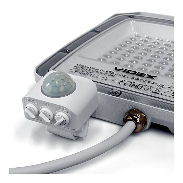LED прожектор VIDEX F5 50W 3000-5000-6500K з датчиком руху 230V White (VL-F5-050CW-S)