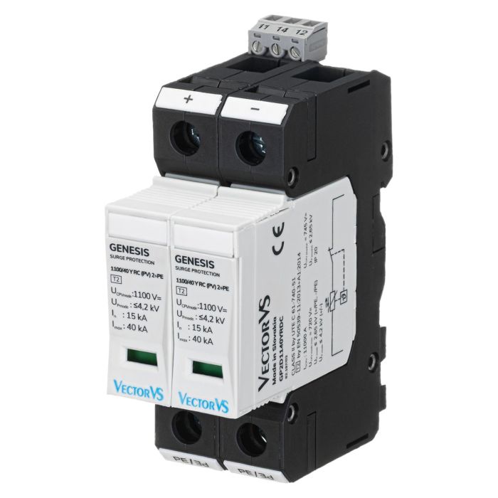 Обмежувач перенапруги Vector VS GENESIS 2P 1100В DC 40 кА Клас II (2+PE) RC