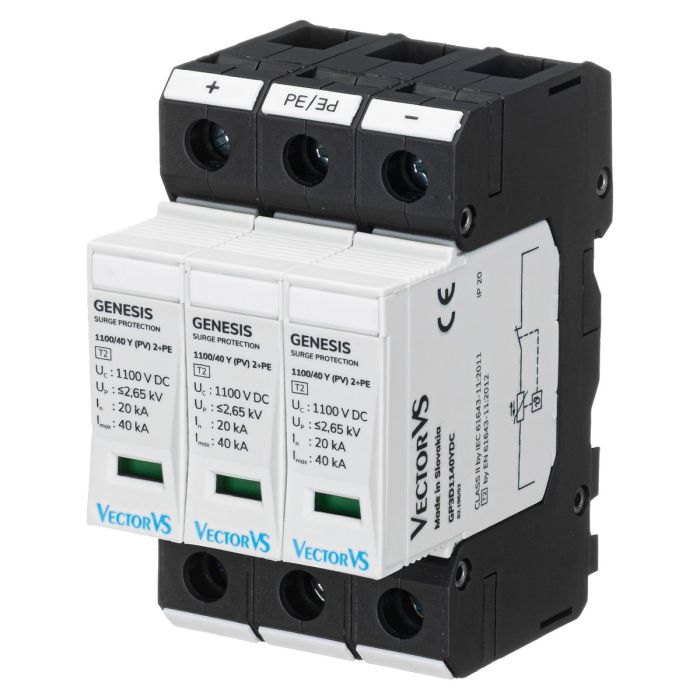 Обмежувач перенапруги Vector VS GENESIS 3P 1100В DC 40 кА Клас II (2+PE)