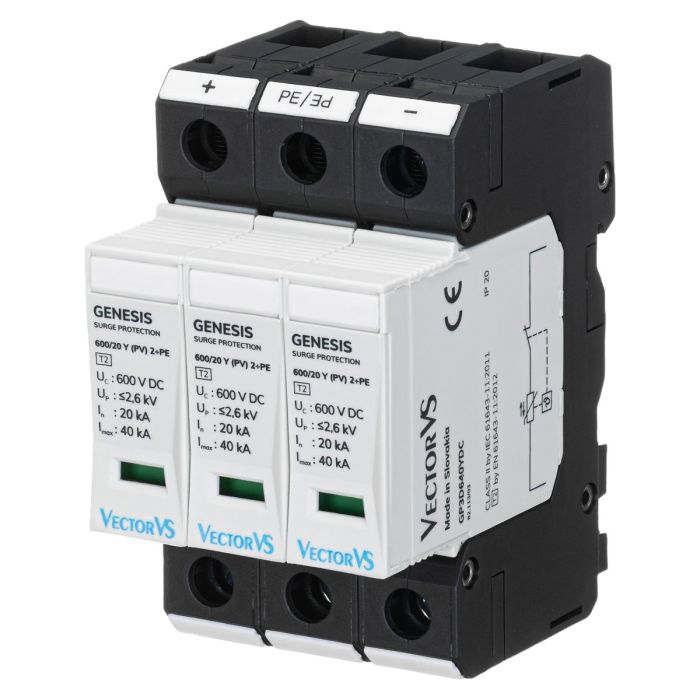 Обмежувач перенапруги Vector VS GENESIS 3P 600В DC 40 кА Клас II (2+PE)