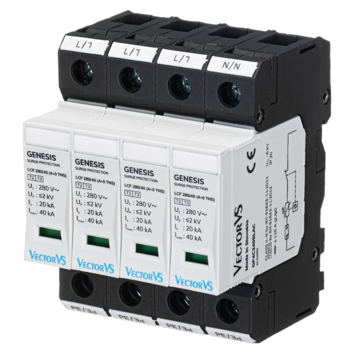 Обмежувач перенапруги Vector VS GENESIS 4P 230/280В AC 40 кА Клас II/Клас C (4+0 TNS) LCF
